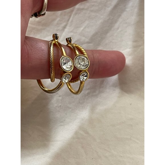 Vintage Double Hoop Vintage Look Gold / Silver Tone Rhinestone Pierced Earrings - Picture 9 of 12